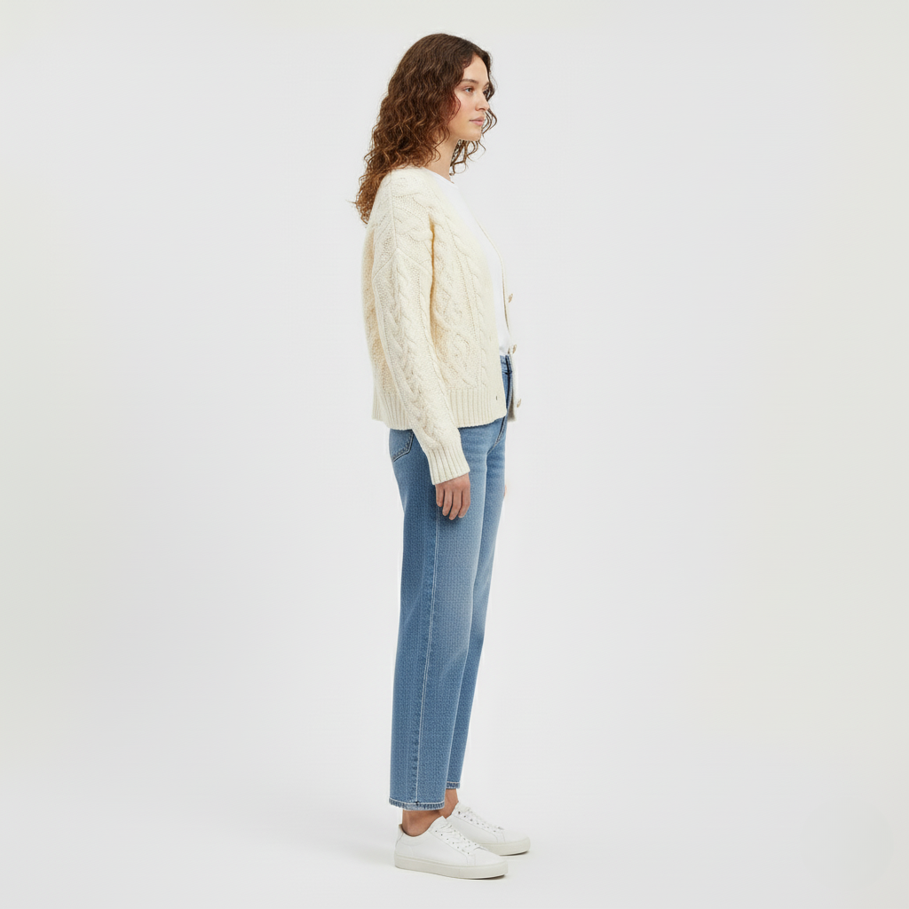 Damski kardigan warkoczowy zapinany